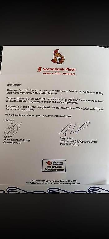 Canottiere & Pantaloni: Ottawa Senators Gameworn Jersey Ryan Shannon – Usato da Boswil venduto da BryanBo7 2