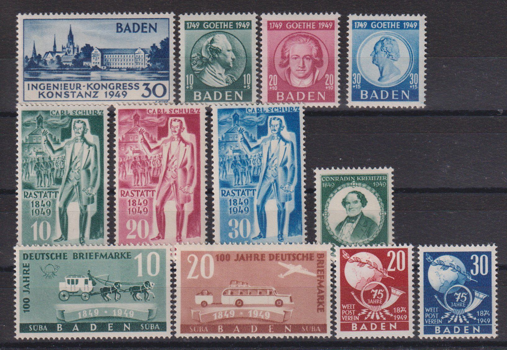 Tous les timbres: Frz. Zone BADEN: Ausgaben ** - Kat. 130.-- – Neuf (Voir description) à Eschlikon TG par PhilCon