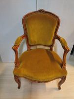 Fauteuil ancien style Louis XV sculpté velours vert doré
