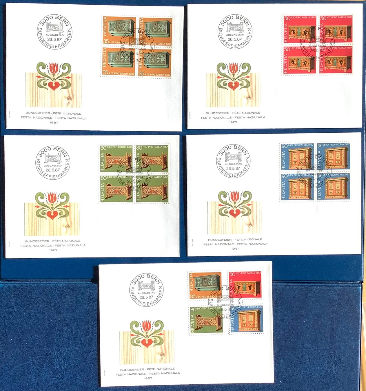 Alle Briefmarken: 1987 - Pro Patria FDC im Viererblöcke + FDC – Neu (gemäss Beschreibung) aus Liestal von Skunk02