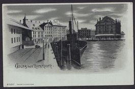 Rorschach Hafenplatz und Hafen mit Dampfschiff Lithografie