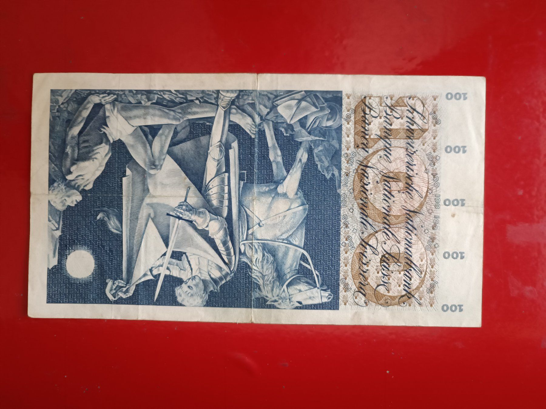 Banconote: Alte 100.- Fr. CH Note TYP ST. Martin  02.01 .1965 gebraucht – Usato da Glis venduto da MYS-Wallis2020 2