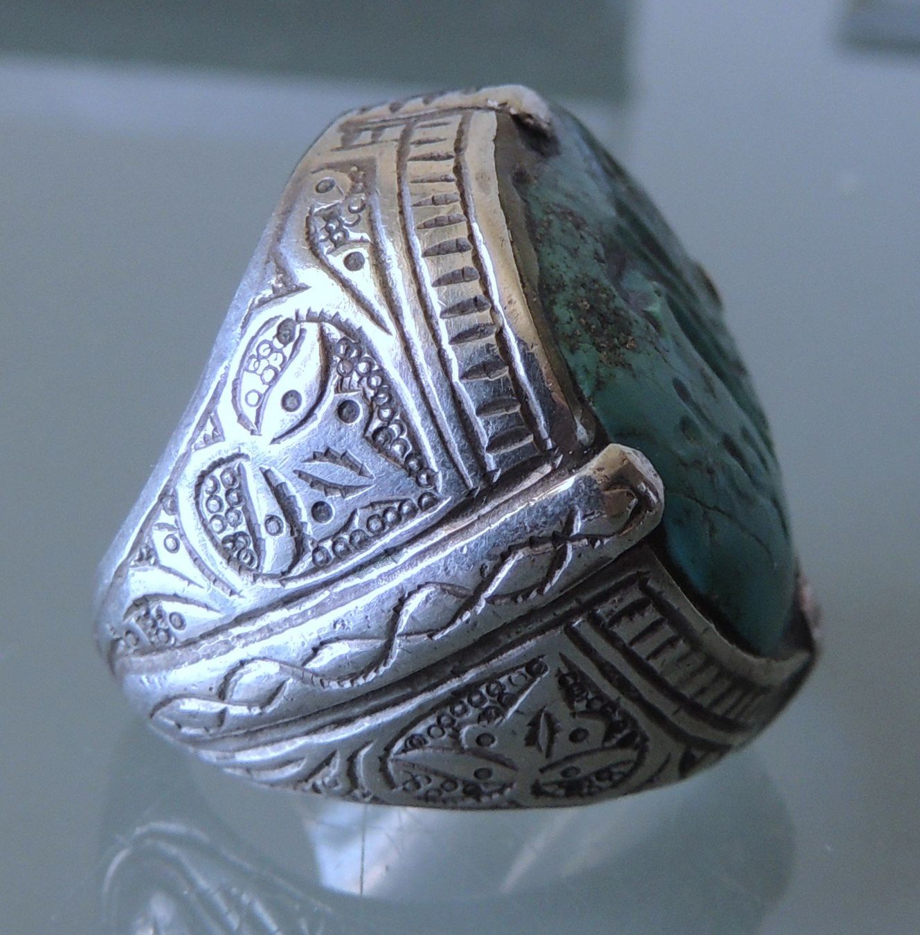 Ringe: Silber 800 Türkis Intaglio Fingerring Gr. 58 – Gebraucht aus Waldenburg von schaller707 3