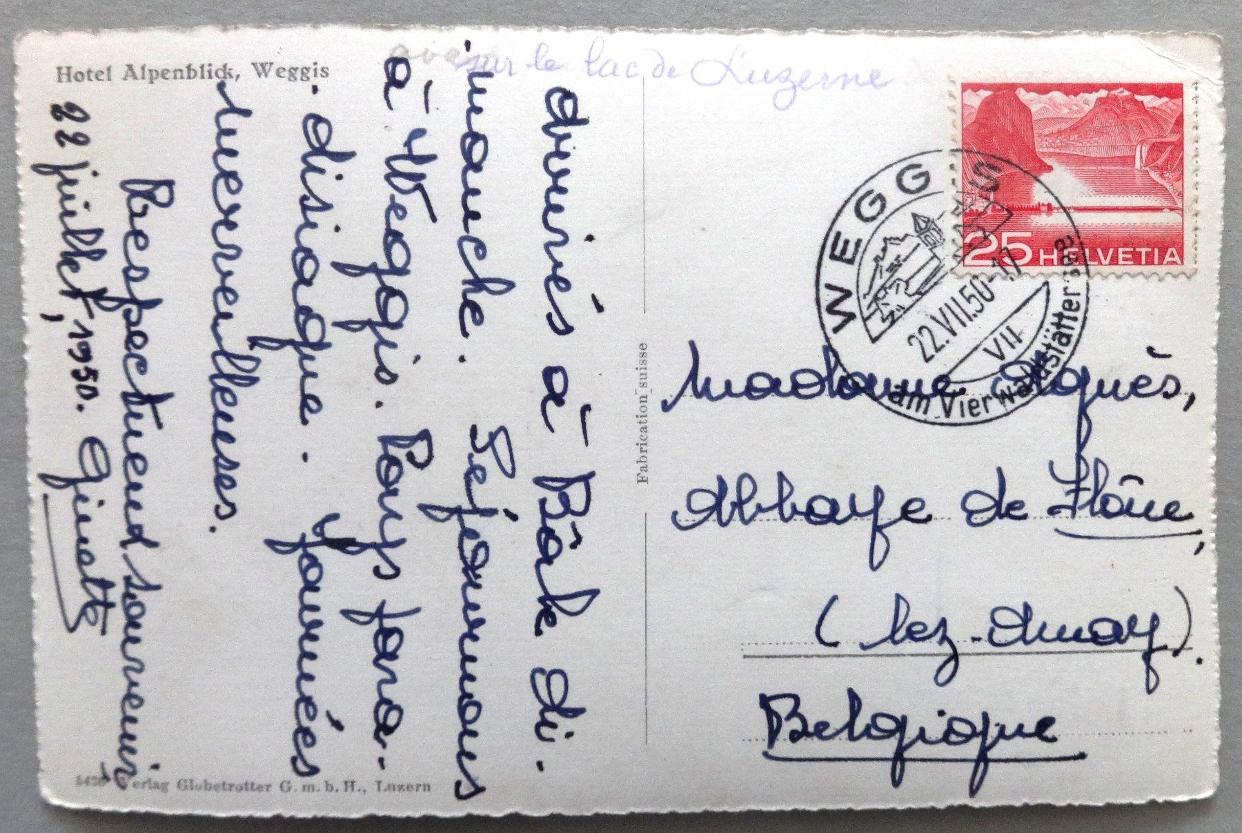 Cartes postales: Hotel Alpenblick, Weggis – D'occasion à Fétigny par Billy2miny 1
