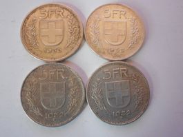 4 x 5 Fr. silber  1932/32/53/66