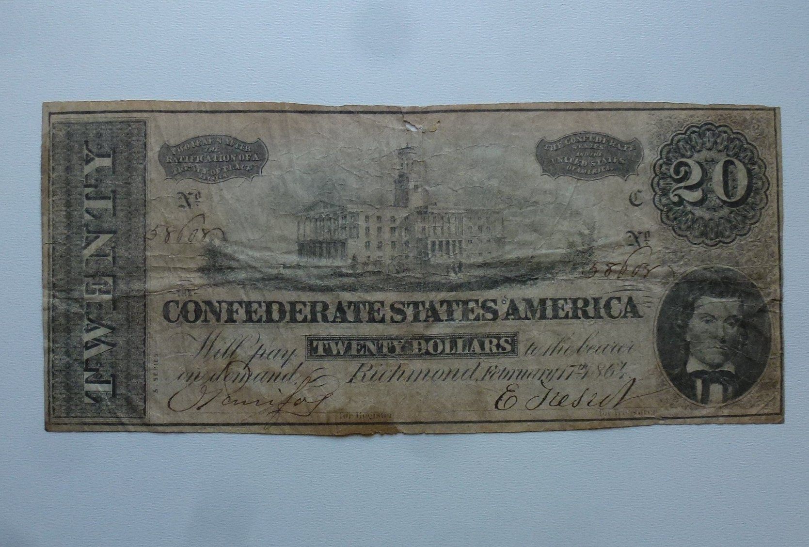 Banconote: CSA ++ 20 Dollars Richmont 1863 – Usato da Walkringen venduto da Casablanca777