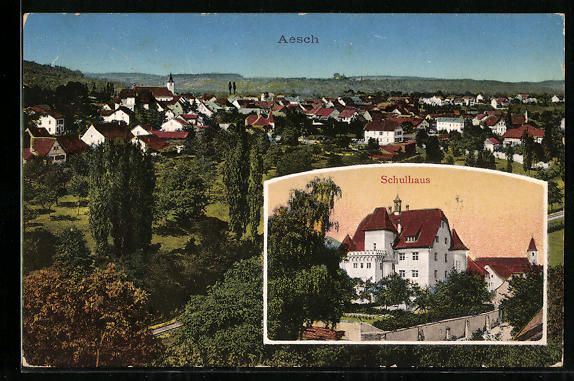Cartoline postali: AK Aesch, Teilansicht, Schulhaus – Usato da Berlin venduto da bartko-reher