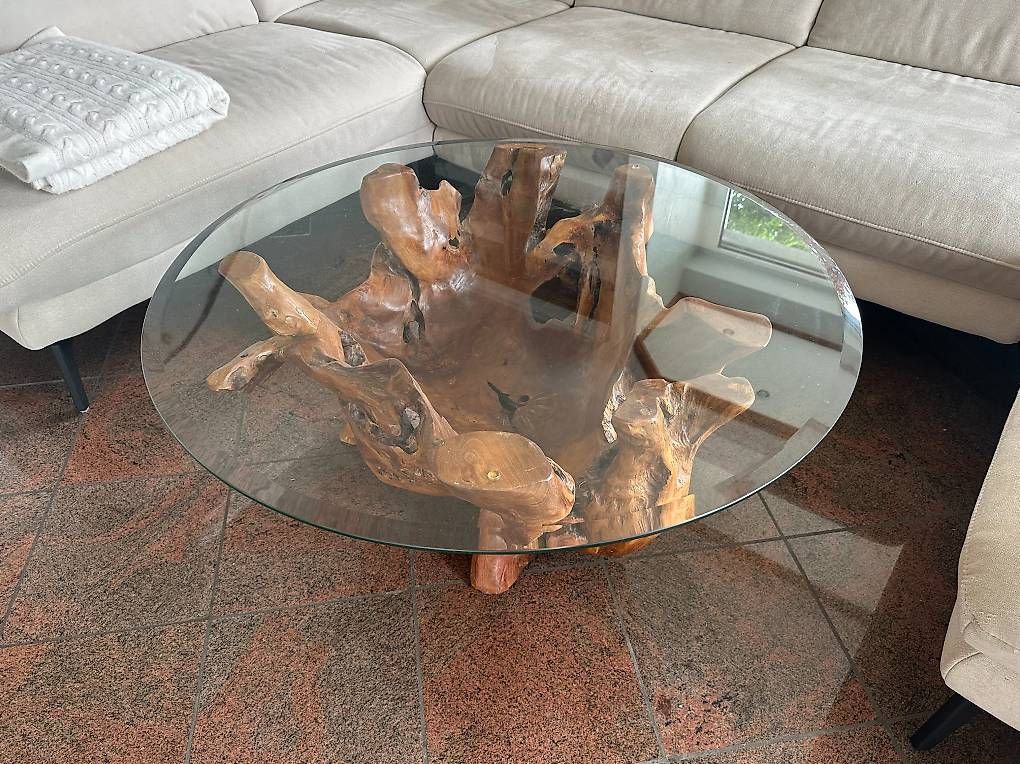Tavoli: Salontisch / Glastisch aus Wurzel 90cm Diameter – Usato da Meilen venduto da ravingmelanzane 1