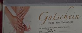 Gutschein Hand und Fuss Pflege CHF 30.-- Beauty Greco Brugg