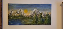 Bergsee mit Berglandschaft handgemalt