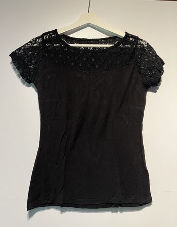 Damen T-Shirt schwarz Spitze 