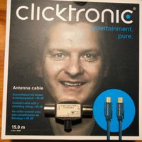 Neues Clicktronic Koaxial-Antennenkabel,15m+1-way Splitter