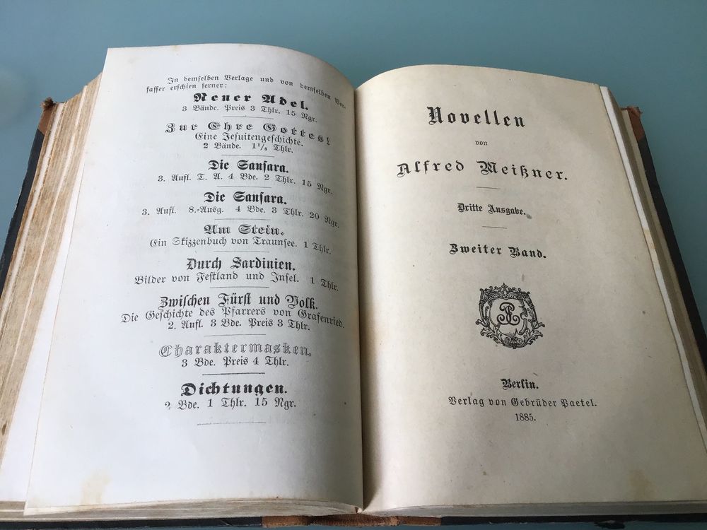Livres: Novellen, Alfred Meissner, dritte Ausgabe Berlin 1885 – D'occasion à Aefligen par Bubu218 4
