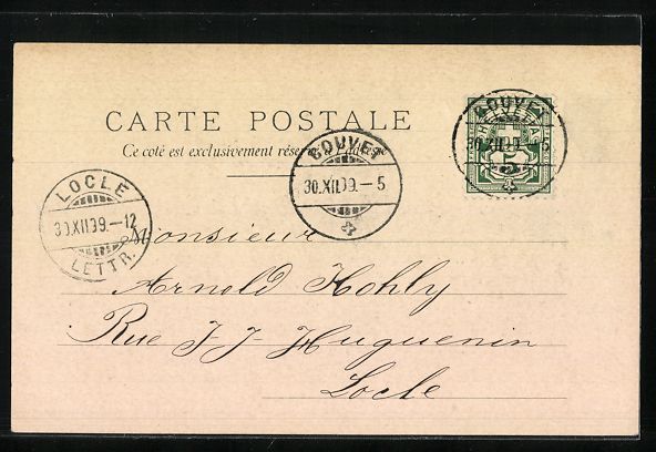 Ansichtskarten: AK Couvet, Bureau des Postes, 1899 – Gebraucht aus Berlin von bartko-reher 1