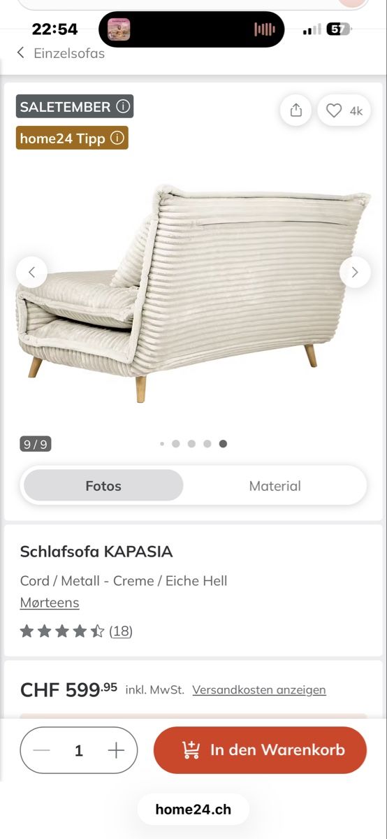 Divani: Schlafsofa Cord beige Neu – Nuovo (secondo la descrizione) da Lömmenschwil venduto da pv_cr 6