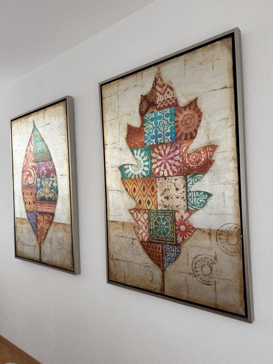 Tableaux: Artwork leaf pattern set of 2 framed canvas good condition – D'occasion à Pully par HOTMI00 1