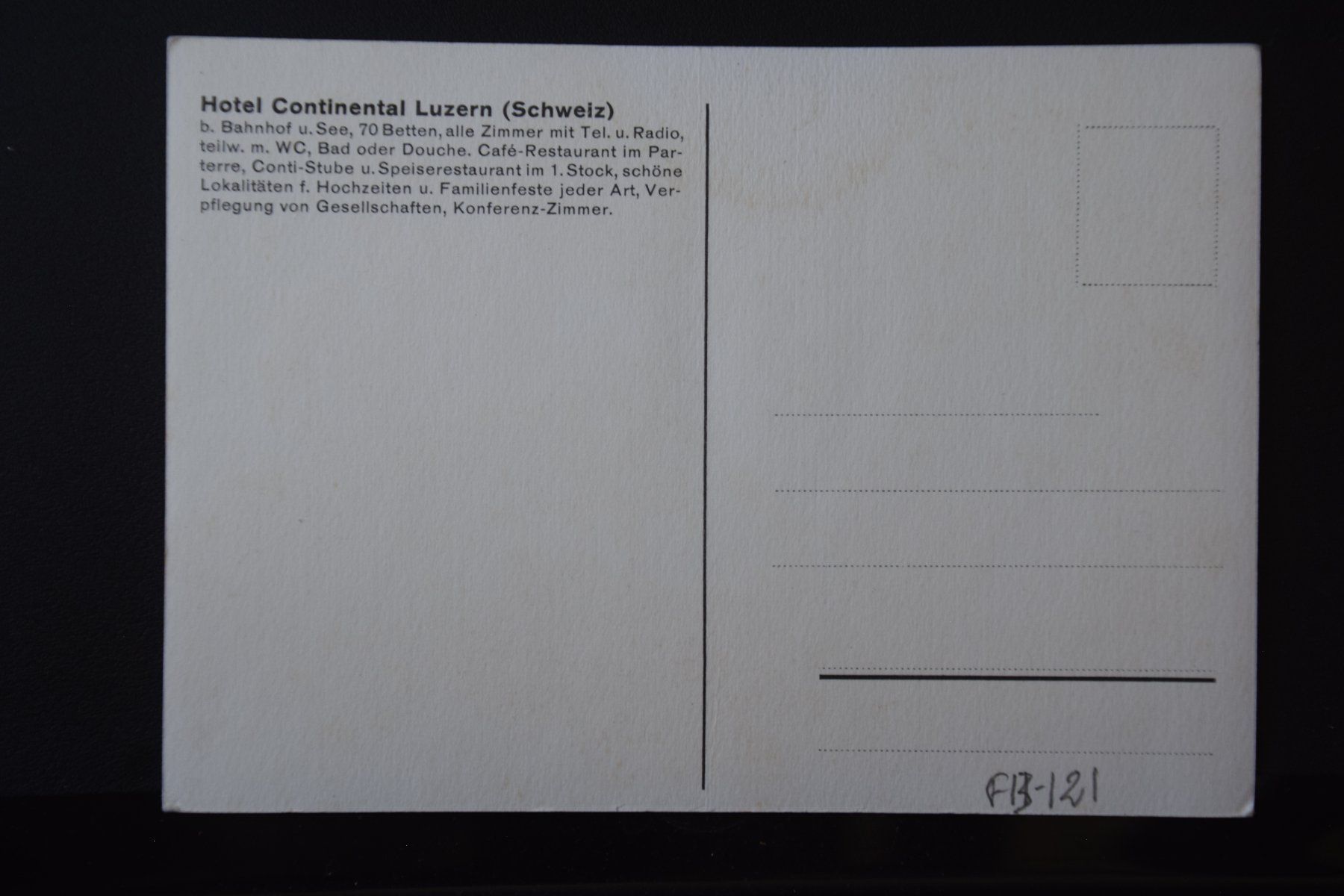 Cartoline postali: AK Luzern, Hotel Continental – Usato da Luzern venduto da CH2018 1