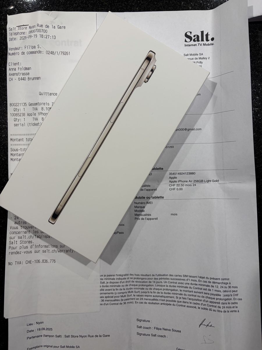 Apple Handys / Smartphones: iPhone air 256 GB Light Gold+screen protection+ext battery – Gebraucht aus Brunnen von ann_j2by