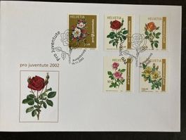 Schweiz 2002 Ersttagsbrief Satz Pro Juventute Rosen