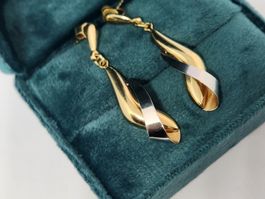 Bicolor Goldohrringe, 750er Gold, Ohrhänger Weissgold & GG