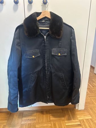 Vintage Blauer Tufnyl Jacke 44L Faux Fur