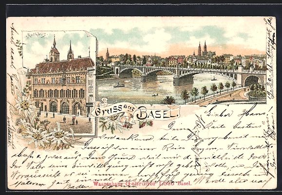 Ansichtskarten: Litho Basel, Rathaus und Teilansicht der – Gebraucht aus Berlin von bartko-reher