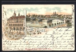 Litho Basel, Rathaus und Teilansicht der
