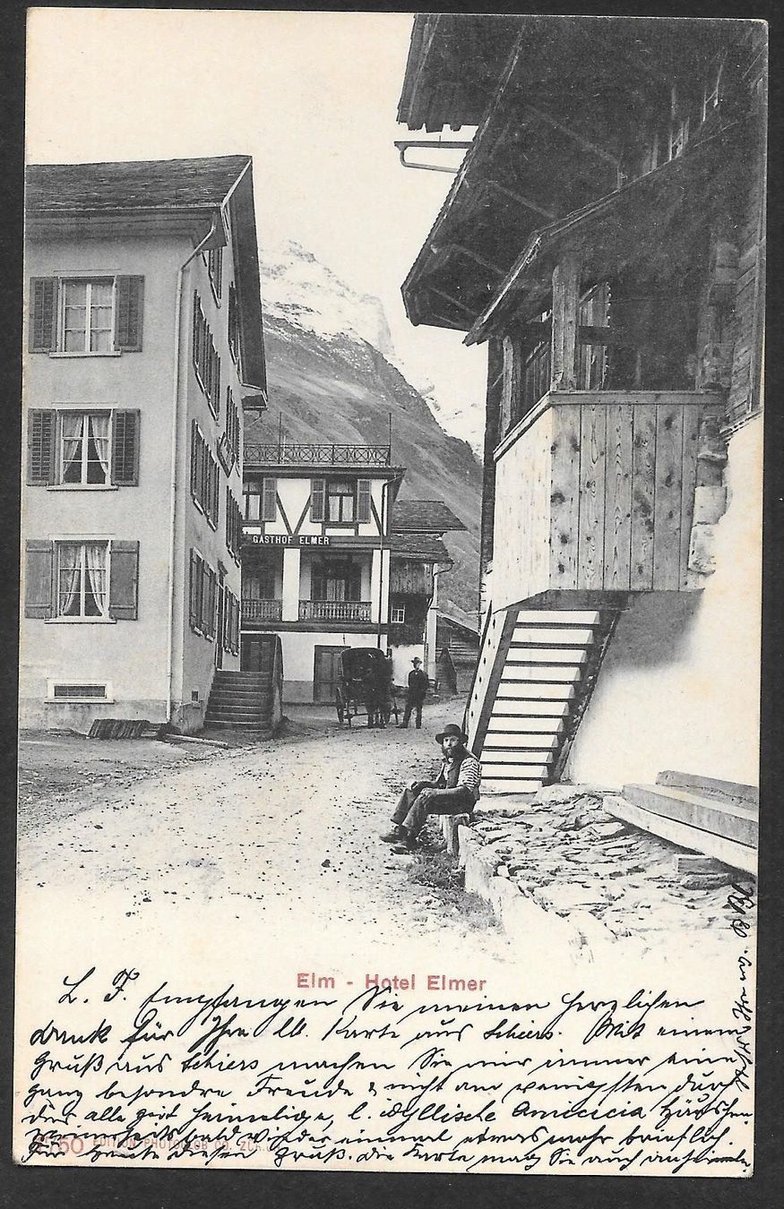 Cartoline postali: Elm Dorfstrasse mit Hotel Elmer – Usato da Olten venduto da clotaldi
