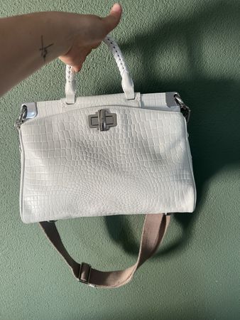 Navyboot Handtasche weiss im Kroko-Look Kroko Optik Leder