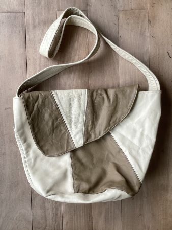 Vintage Schultertasche aus Leder, Beige/Braun, Top!