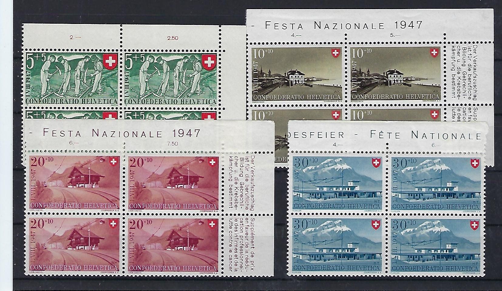 Tutti i francobolli: Pro Patria Viererblocks 1947 postfrisch    15681 – Usato da Lunden venduto da Animus999