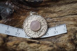 Rosenquarz   Rund   Anhänger   925 Silber