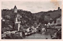 SOUVENIR de FRIBOURG - les 3 tours 1942 poste campagne