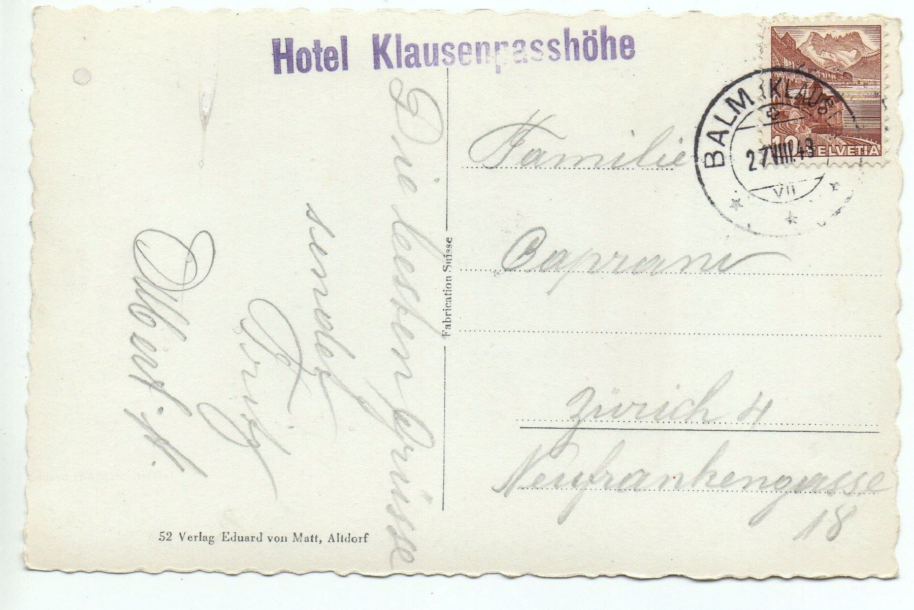 Cartoline postali: KLAUSENSTRASSE Rennstrecke – Usato da Jona venduto da philajona 1