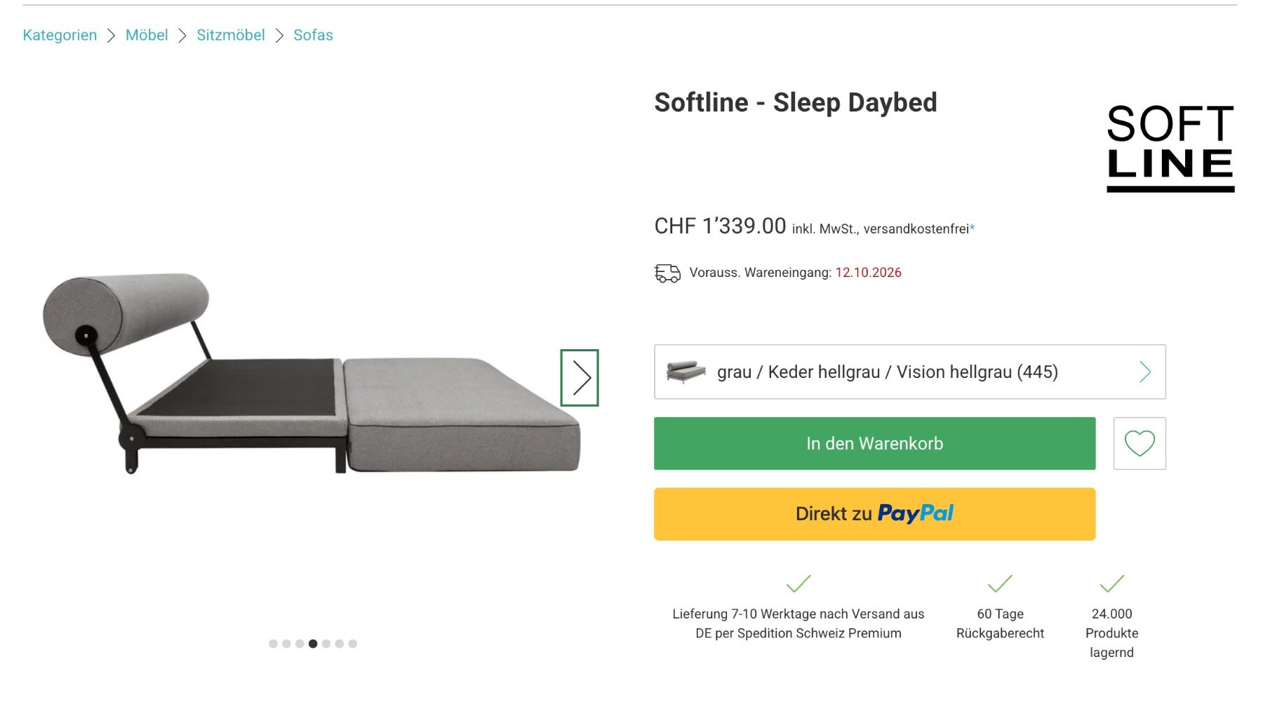 Divani: Softline Sleep Daybed  – Design Schlafsofa hellgrau – Usato da Bühler venduto da AU26 6