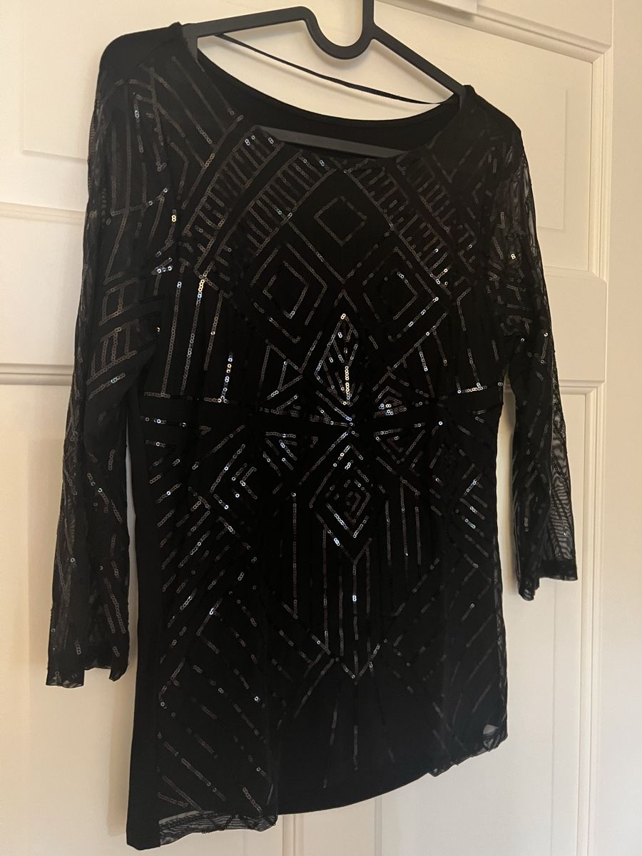 Tops: Black Long Sleeve Top with Sequins Pattern Size M – D'occasion à Zürich par san_t2jq 1
