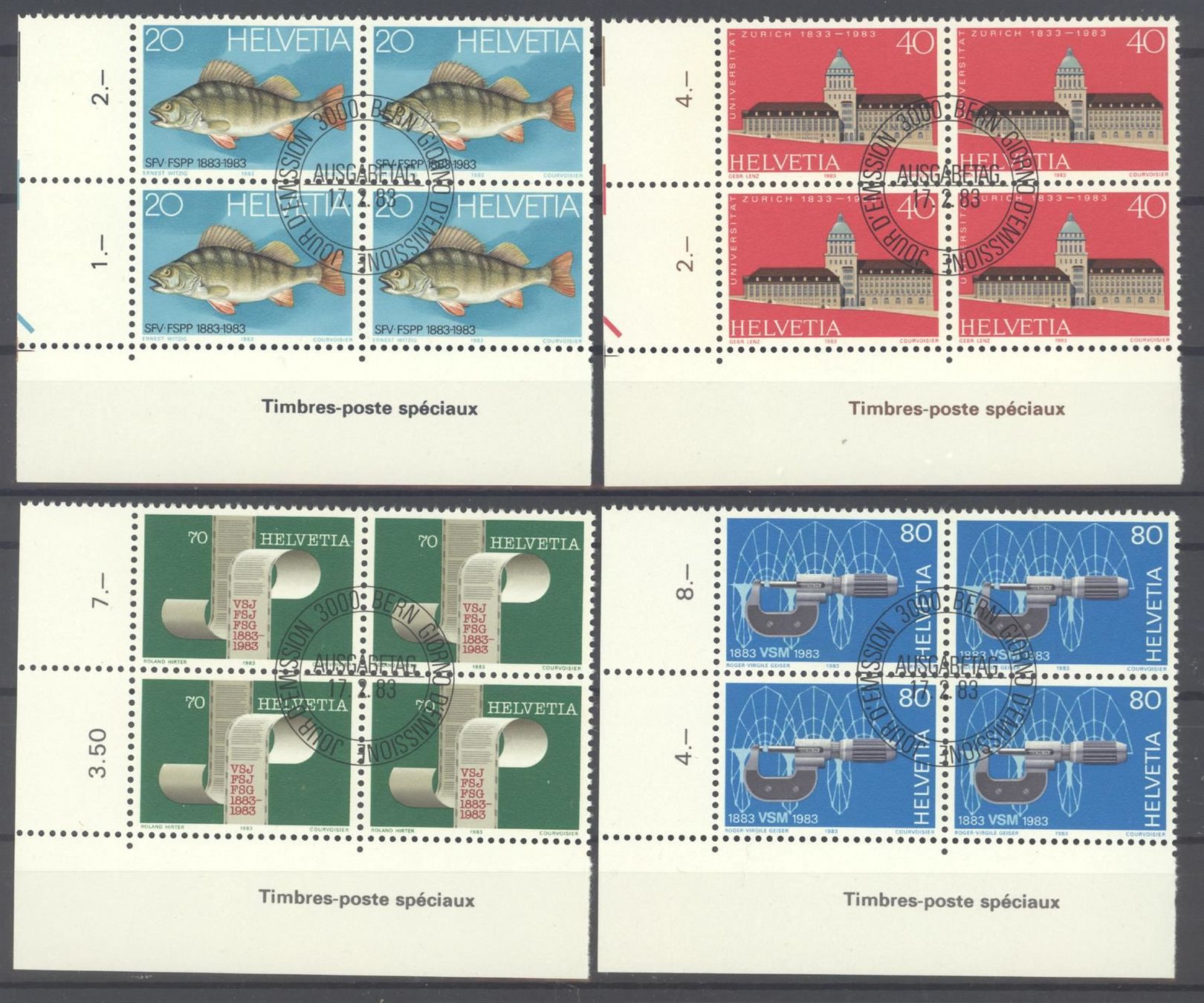 Tutti i francobolli: 1983, Sonderpostmarken, Viererblöcke, ET – Usato da Willisau venduto da Vollstempel