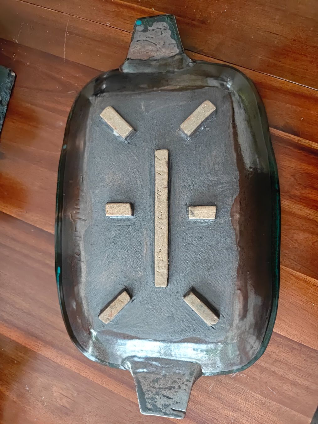 Servierplatten: Large Pottery Ceramic Teal Glazed Serving Platter Artisan – Gebraucht aus Geneve von readycat 4
