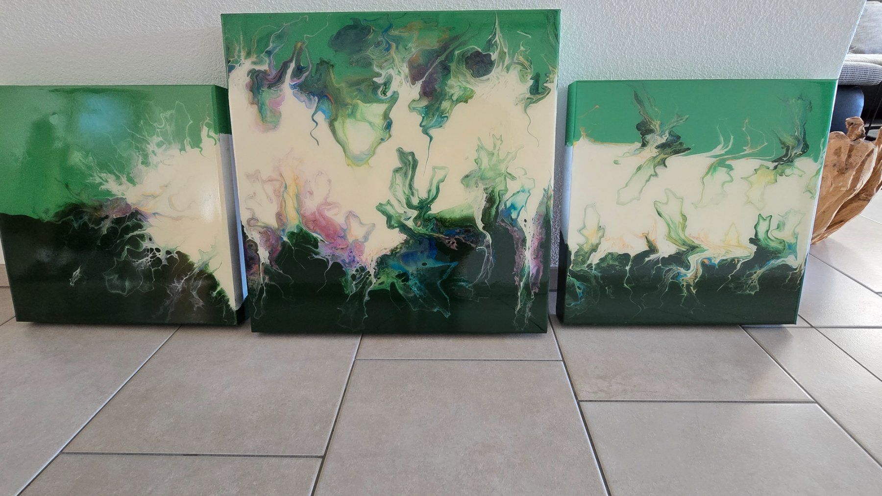Tableaux: Pouring Acryl Set 3 teilig modern Kunst Gemälde Deko – Neuf (Voir description) à schneisingen par roger..top 4