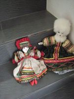 2 Deko Puppen Stoff & Porzellan Puppe Peru / Mexiko???