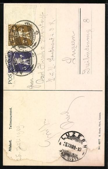 Ansichtskarten: AK Altdorf, Wilhelm Tell Denkmal, 1909 – Gebraucht aus Berlin von bartko-reher 1