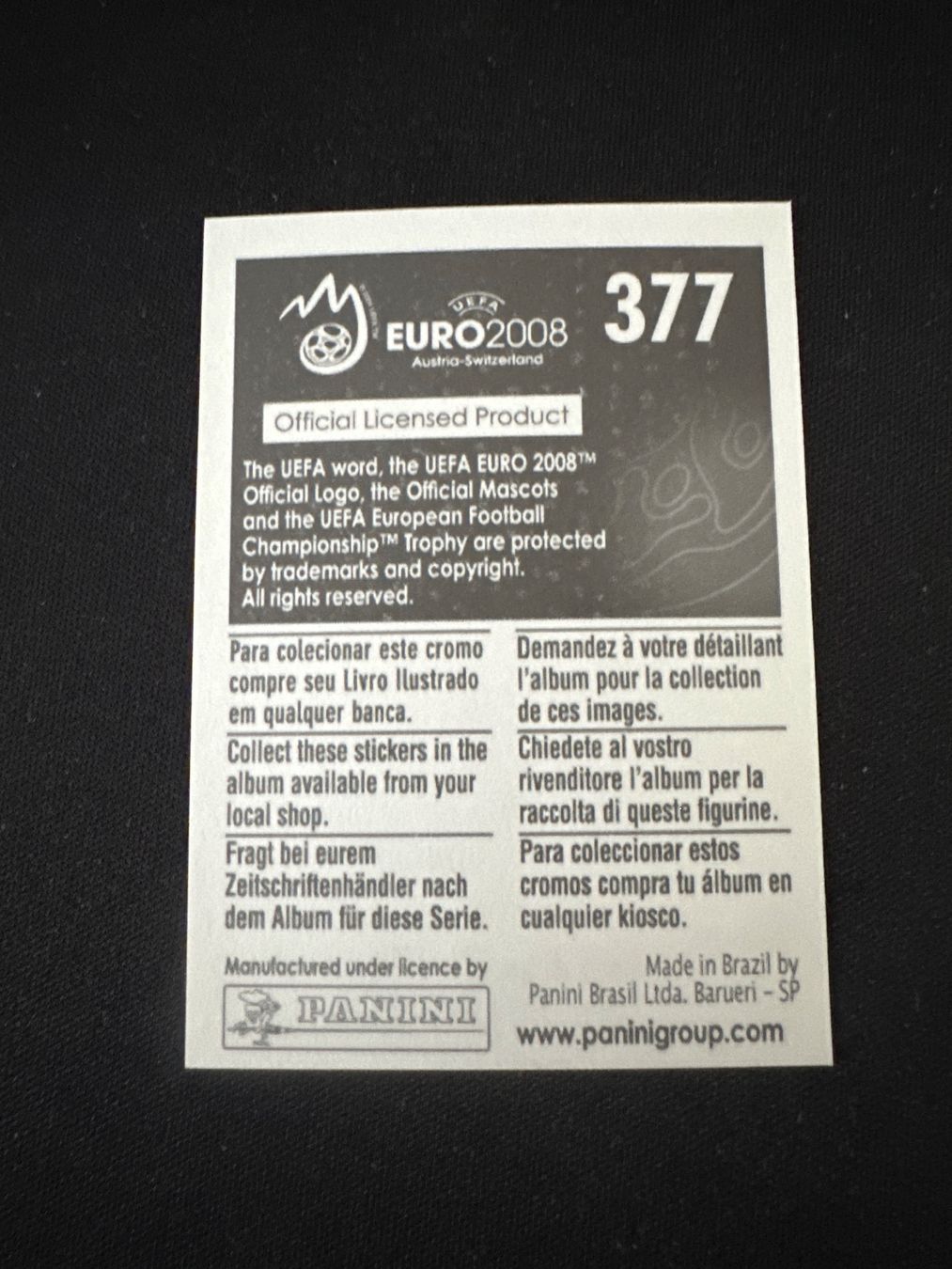Panini Carte collezionabili: Panini UEFA EM 2008 Sticker - Nr. 377 – Usato da Sulz AG venduto da DealWerk 1