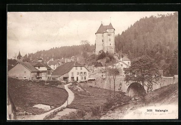 Cartoline postali: AK Valangin, Blick auf den Ort mit Turm – Usato da Berlin venduto da bartko-reher
