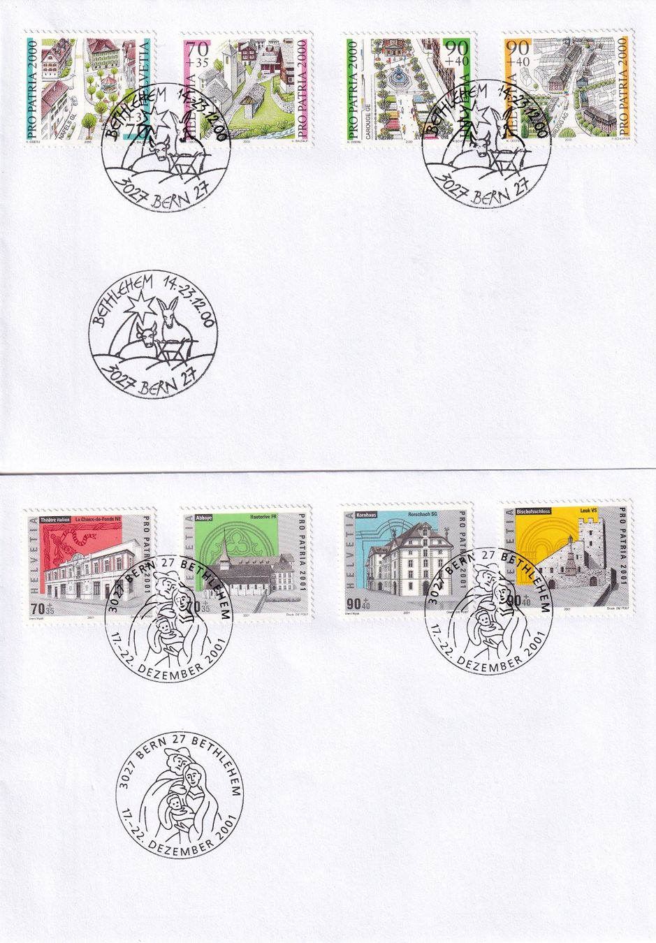 Tutti i francobolli: Lot 4 Briefe PP Satz Bethlehem Sonderstempel 2000-04 – Usato da Rossa venduto da becky05
