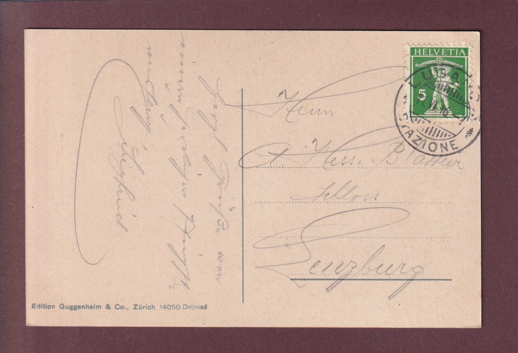 Cartoline postali: LUGANO - Quai - Fontana - 1916 – Usato da Pully venduto da nicecards 1