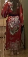 Kleid Kimono Morgenmantel Gr. S Satin rot schwarz Stickere