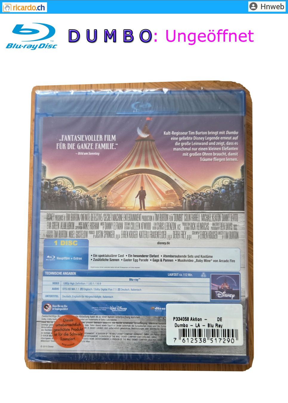 Tous les DVDs: Blu-ray Disc: D U M B O – Neuf avec emballage d'origine à Kaisten par Hnweb 1
