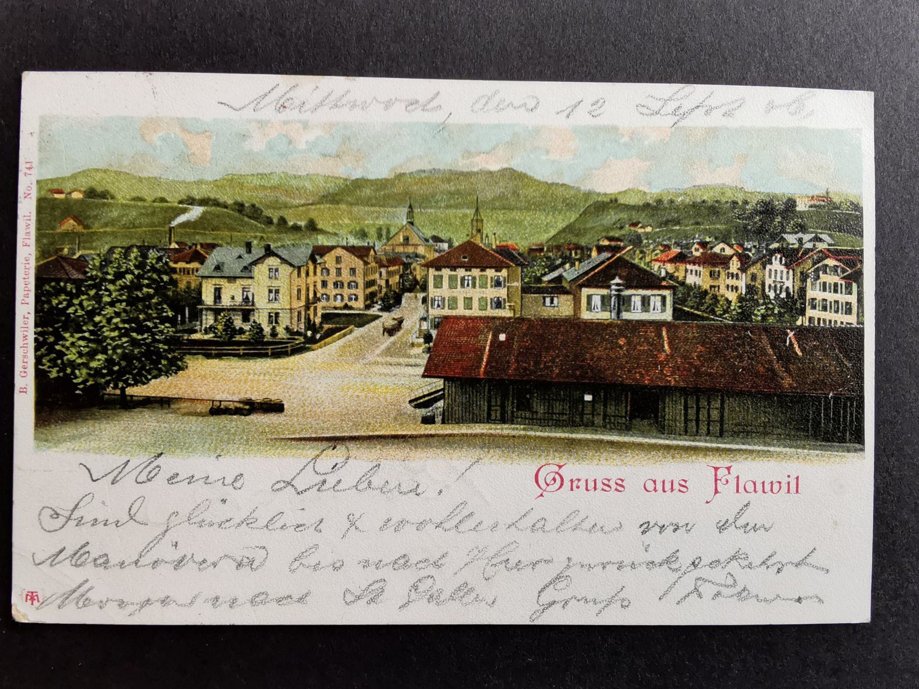 Cartoline postali: Flawil  Litho  1906   Dorfansicht   Feldpost – Usato da Rheineck venduto da kat_7gld