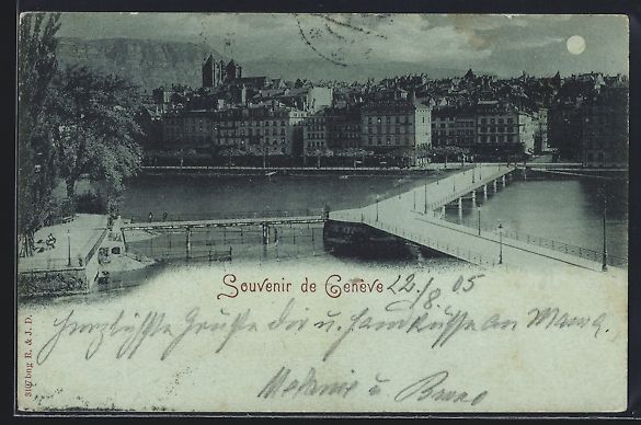 Cartoline postali: Mondschein-AK Genève, Flusspartie mit B – Usato da Berlin venduto da bartko-reher