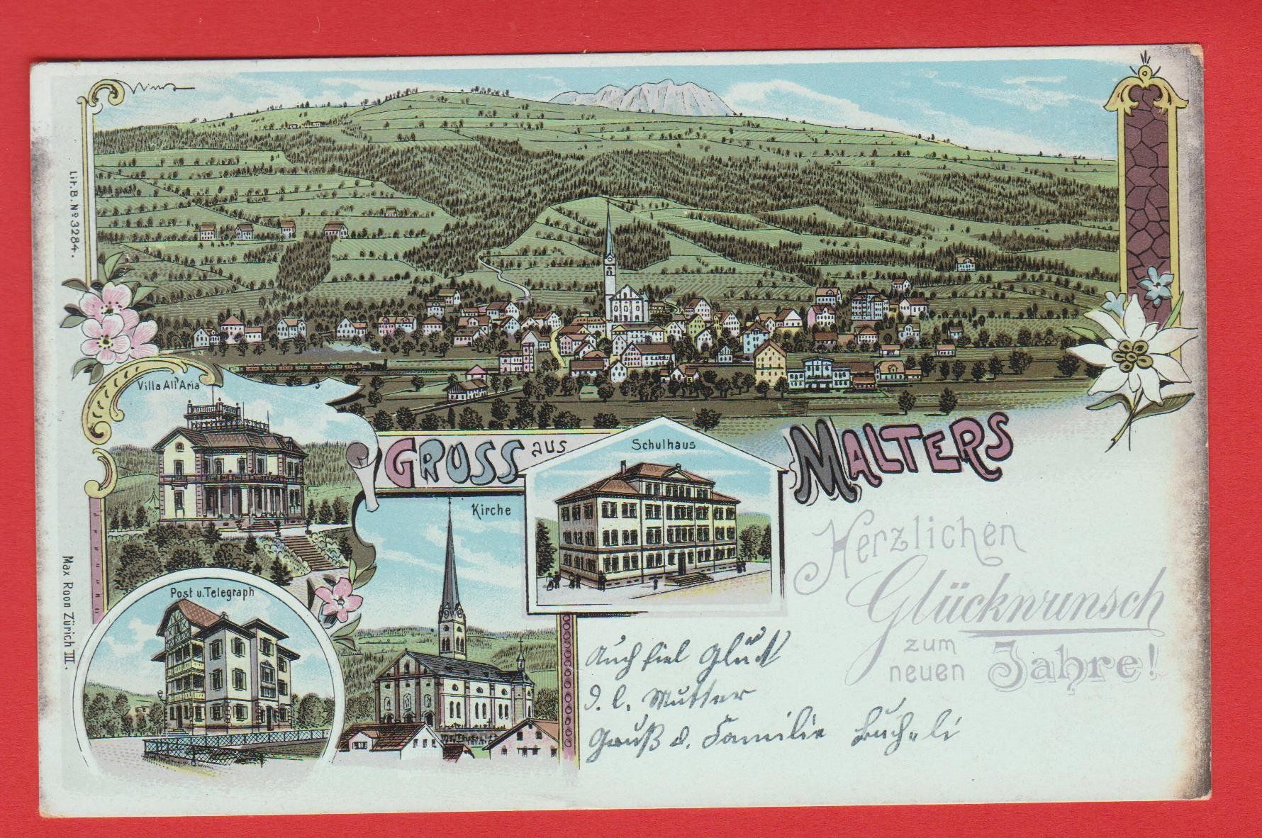 Cartoline postali: Malters   -   alte Litho-Ansichtskarte von 1911 – Usato da Vitznau venduto da Ropaku 1
